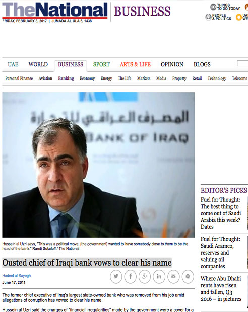 Ousted chief of Iraqi bank vows to clear his name