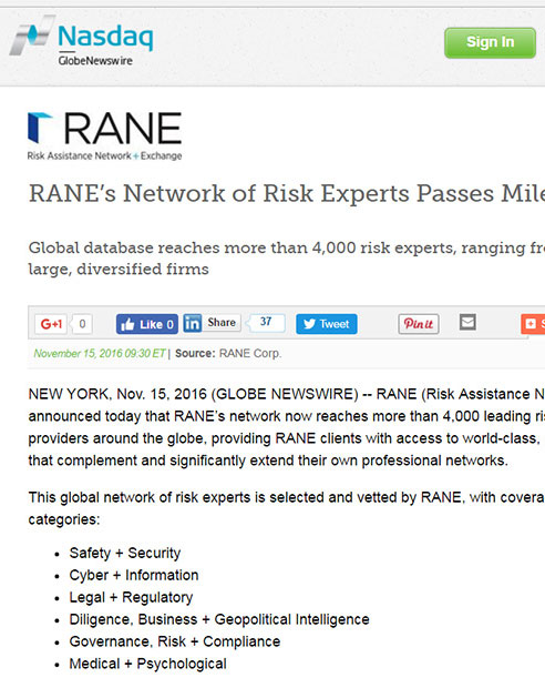 RANE’s Network of Risk Experts Passes Milestone