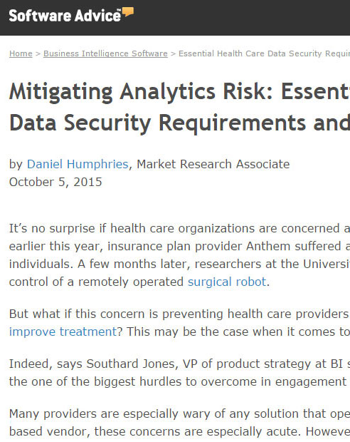 Mitigating Analytics Risk: Essential Health Care Data Security Requirements and Questions